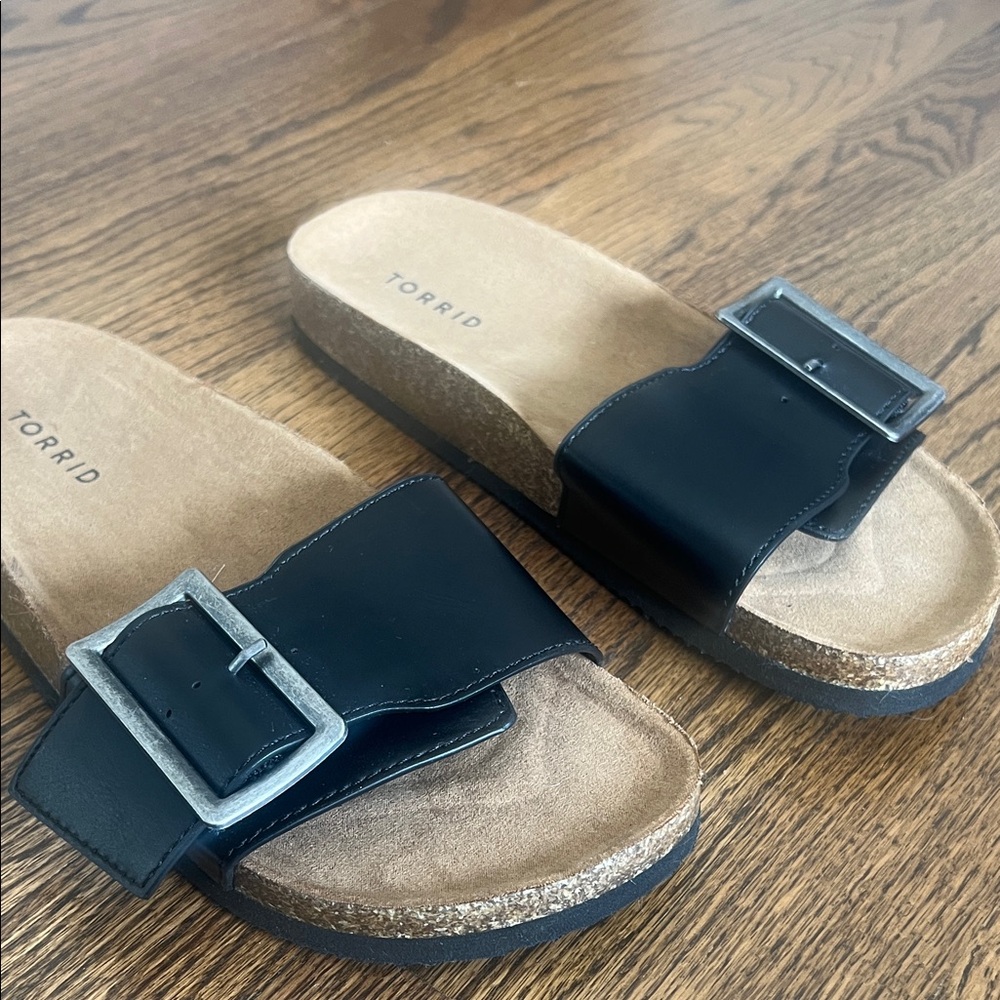 Torrid Black Slide Sandals with Silver Buckle